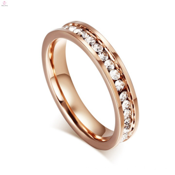 Casamento Pave Cristal Aço Inoxidável 18K Rose Gold Eternity Band Anéis